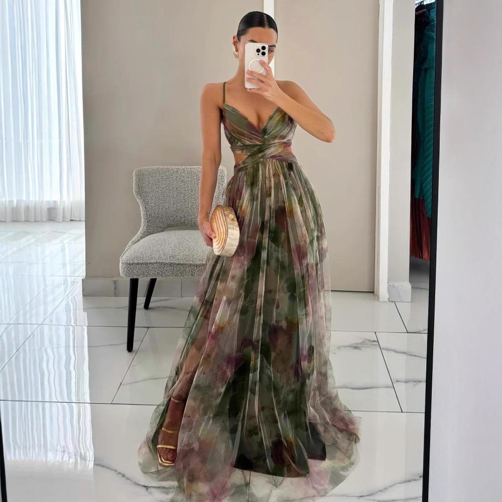 SVCD000124 Summer fashion party dress, tulle halter dress, vacation casual party dress