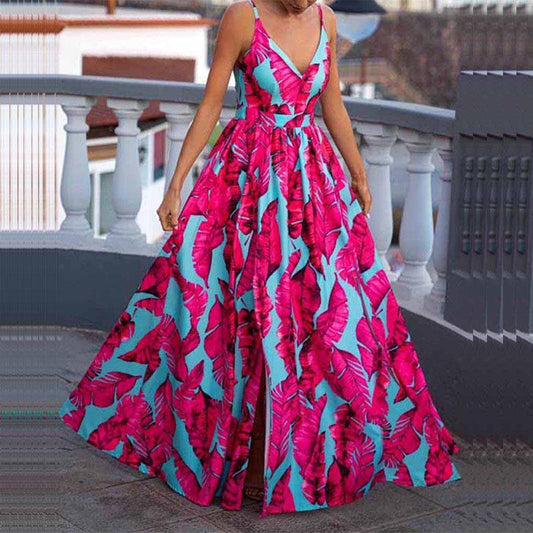 SVCD000034 Women's dress with printed floral corsets, low-cut waists, big swing halter tops