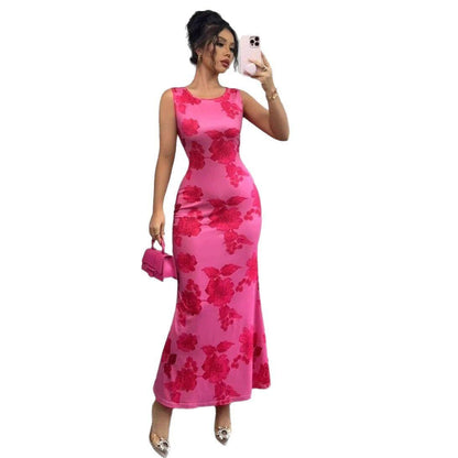 SVCD000012 Sleeveless straight dress for a stylish foreign trade vacation is long