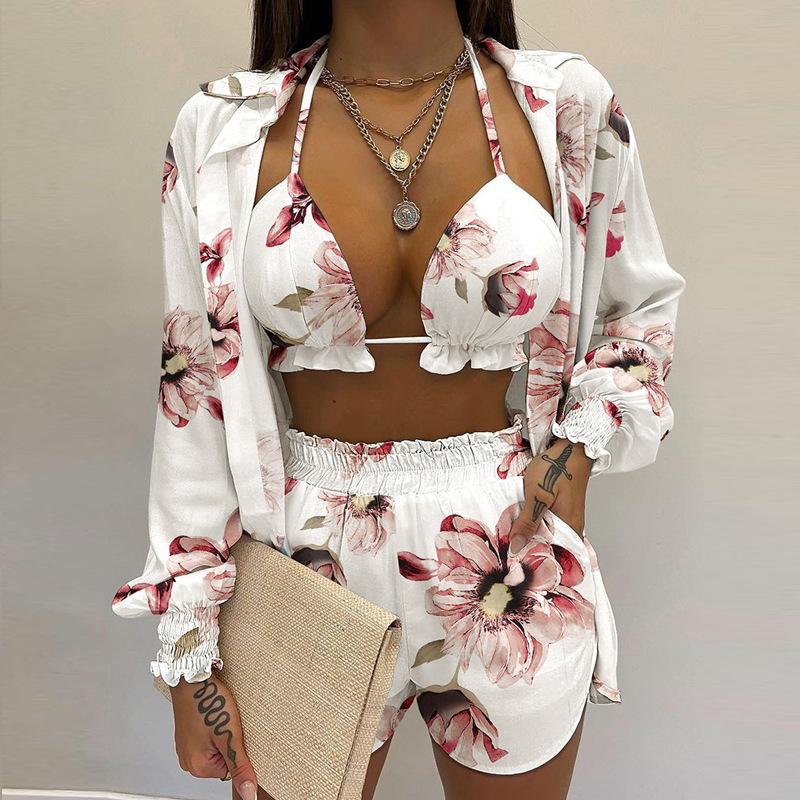 SVCM000080  Three-piece set  Sexy European and American women's solid-color shorts fashion