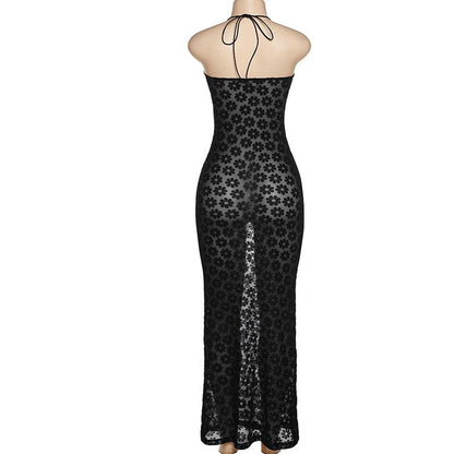 SVCD000041 Fashionable, halter-neck, sexy, cut-out, see-through, figure-hugging dress for women