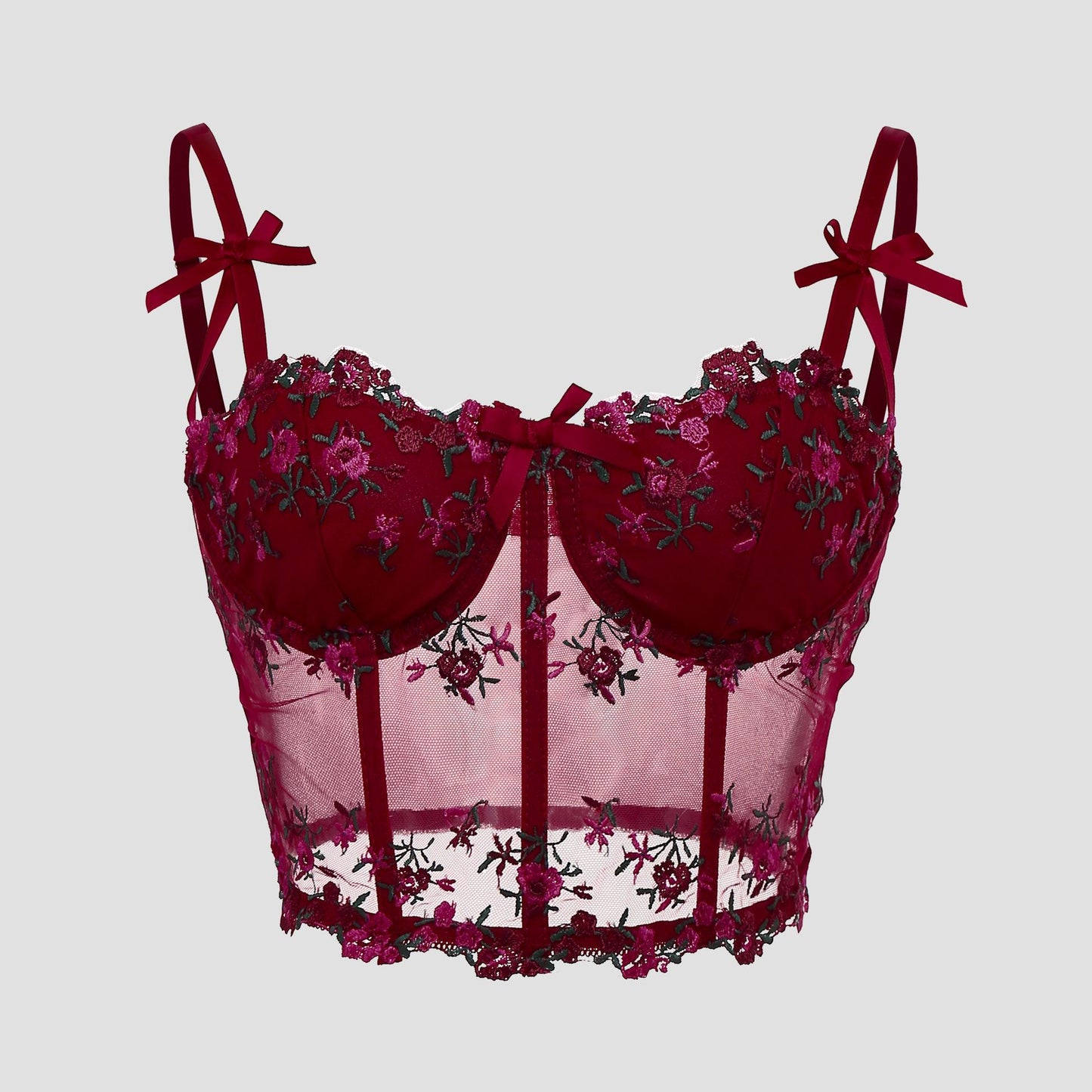 SVCT000086 Steel hoop corset, see-through embroidery, floral bow, fishbone breasted vest