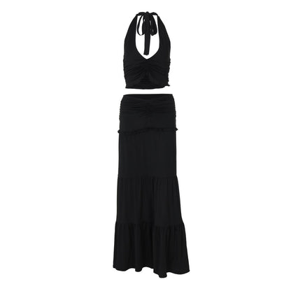SVCD000073 Two-piece set of a halter vest with pleated skirts