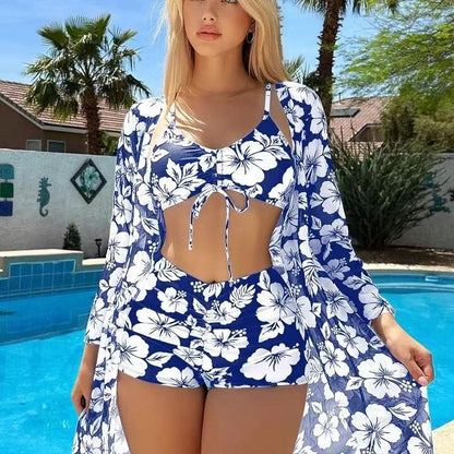 SVCSM000089  Two-piece cardigan printed bikini three-piece set