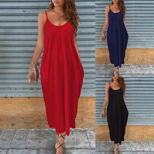 SVCD000068 Casual dress, solid-color halter dress from Europe and America