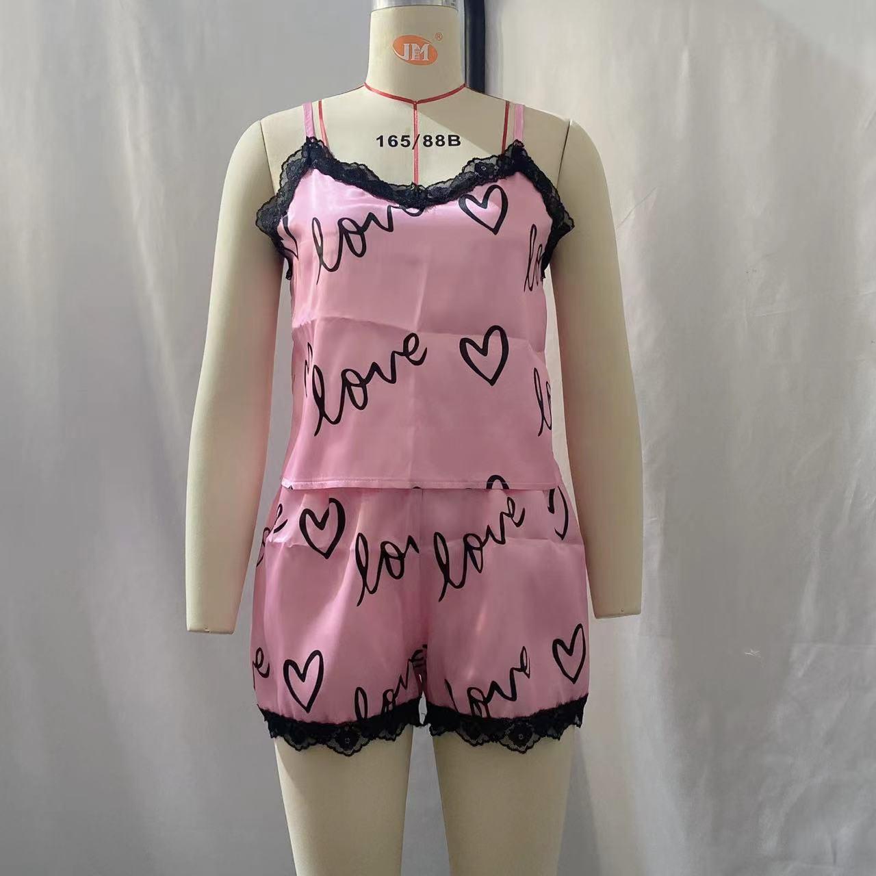 SVCP000125  Summer fashionable home wear, ladies' cute printed pajamas, fashionable lace patchwork halter suit