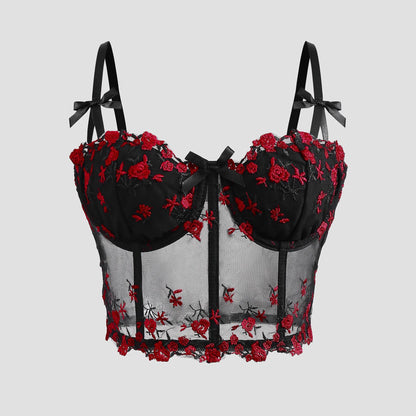 SVCT000086 Steel hoop corset, see-through embroidery, floral bow, fishbone breasted vest