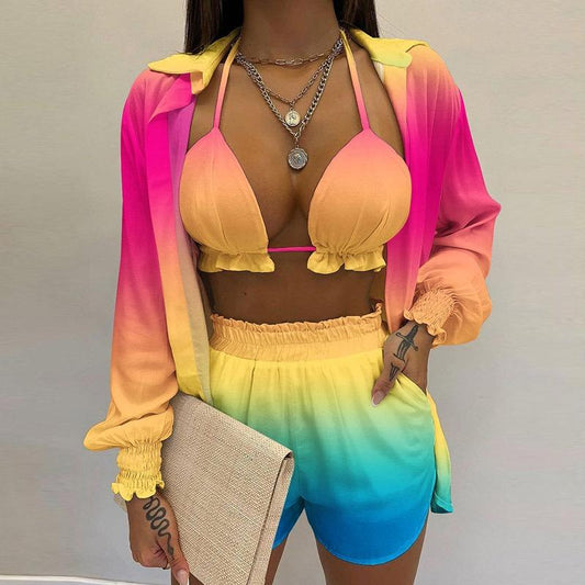SVCM000080  Three-piece set  Sexy European and American women's solid-color shorts fashion