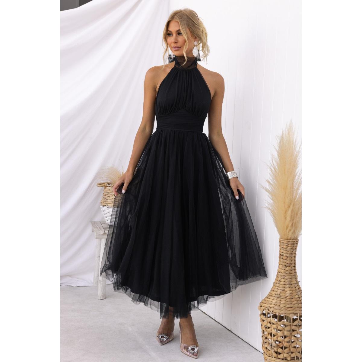 SVCD000027  multi-color casual vacation dress with a high-neck mesh tulle