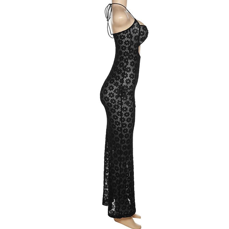 SVCD000041 Fashionable, halter-neck, sexy, cut-out, see-through, figure-hugging dress for women