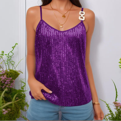 SVCT000090 Women's Summer Sleeveless  V Neck Wear a suit for the banquet and annual meeting with a sequined halter top inside