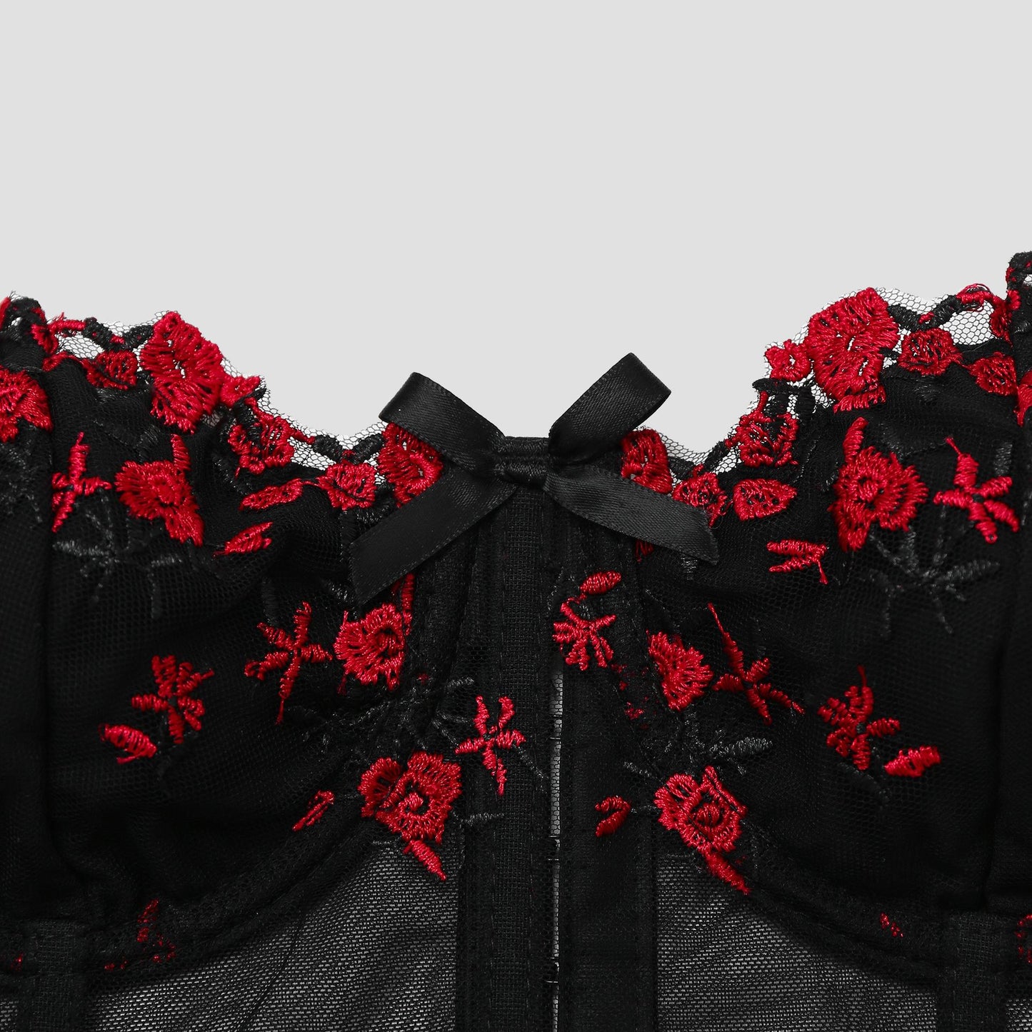 SVCT000086 Steel hoop corset, see-through embroidery, floral bow, fishbone breasted vest