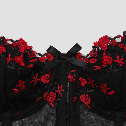 SVCT000086 Steel hoop corset, see-through embroidery, floral bow, fishbone breasted vest