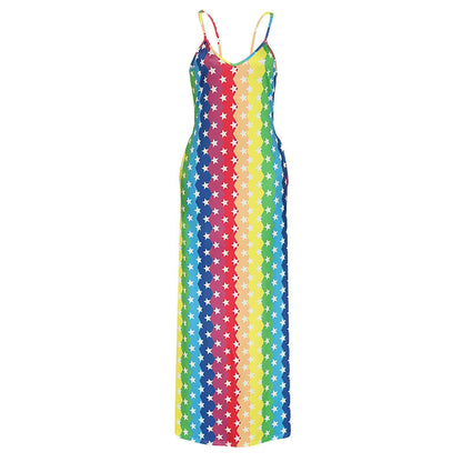 SVCD000036 Casual and fashionable rainbow striped multi-color dress