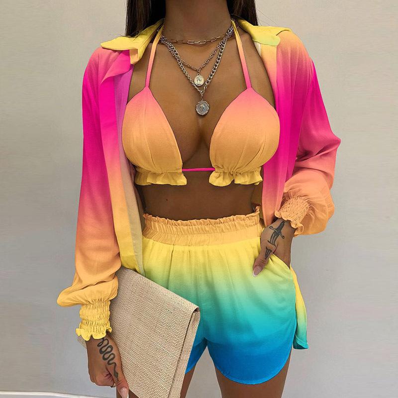 SVCM000080  Three-piece set  Sexy European and American women's solid-color shorts fashion