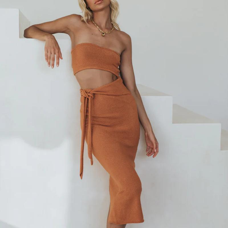 SVCD000063 Women's fashion and sexy cut-out backless strapless knitted dress