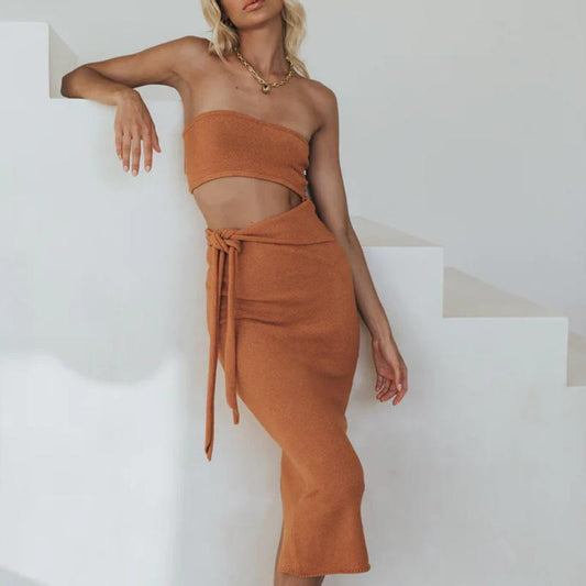 SVCD000063 Women's fashion and sexy cut-out backless strapless knitted dress