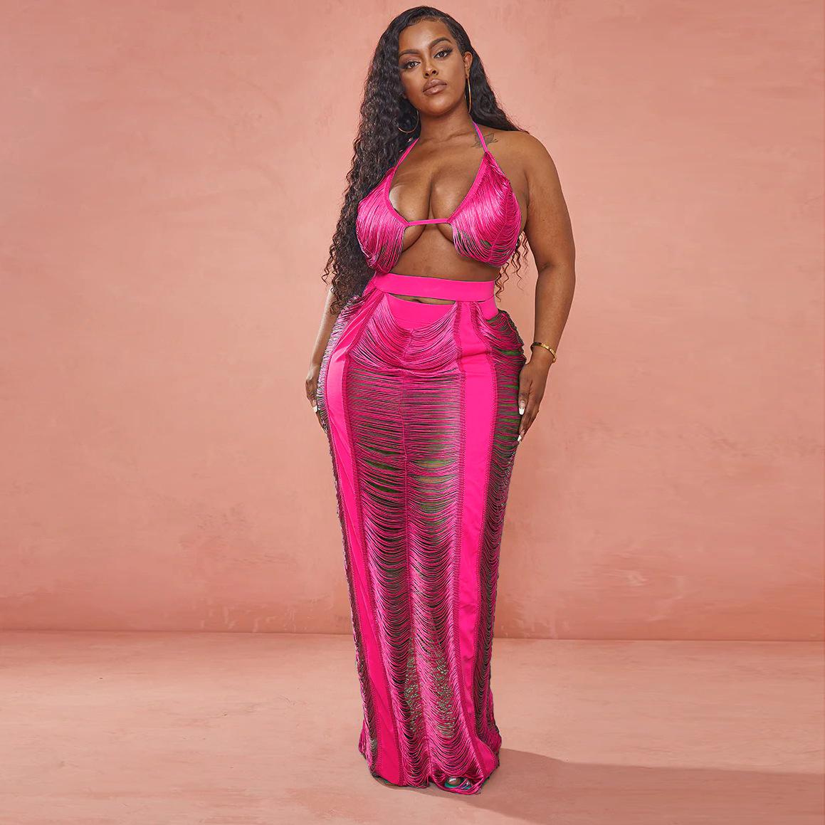 SVCD000026 Plus-size summer fashionable cutout and beachwear women's dress set