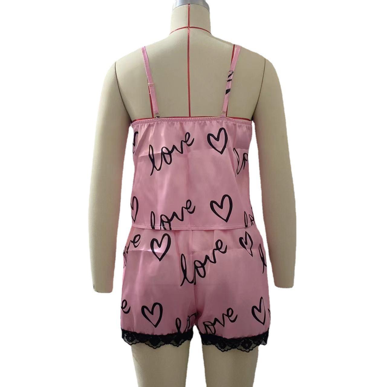 SVCP000125  Summer fashionable home wear, ladies' cute printed pajamas, fashionable lace patchwork halter suit