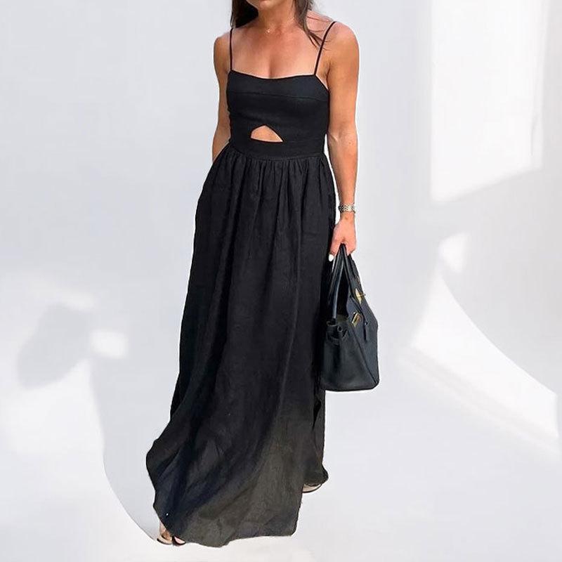 Elegant and fashionable solid-color strappy sleeveless dress