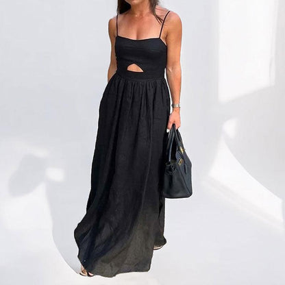 Elegant and fashionable solid-color strappy sleeveless dress