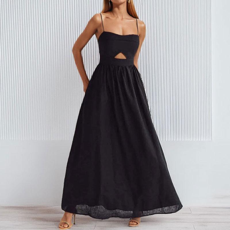 Elegant and fashionable solid-color strappy sleeveless dress