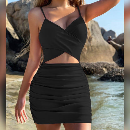 SVCD000059 Women's cross-halter cutout dress