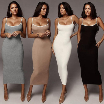 SVCD000040 Women's dress with contrasting colors, halter tops, revealing backpacks and hips, and a slim fit