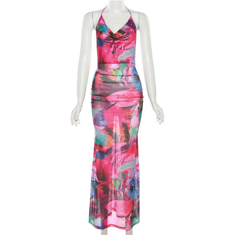 SVCD000042 Fashionable, halter-neck, sexy, see-through, backless, figure-hugging dress for women