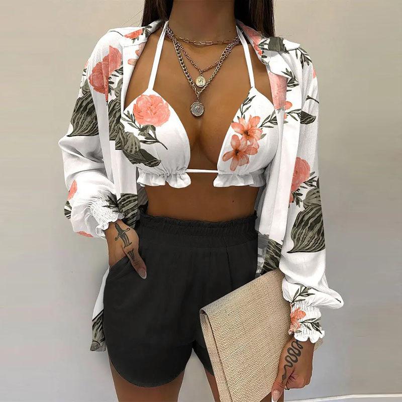 SVCM000080  Three-piece set  Sexy European and American women's solid-color shorts fashion