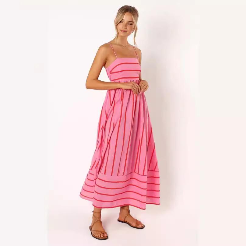 SVCD000122 Summer fashion striped halter top backless dress with a fresh style