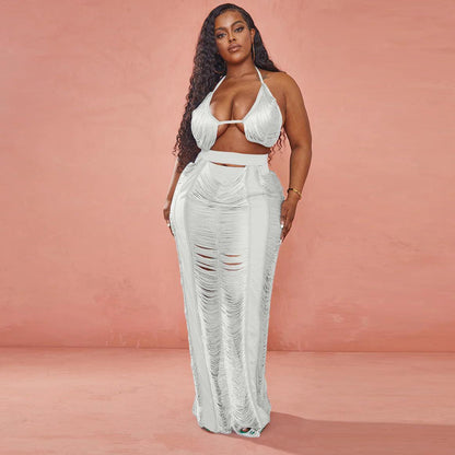 SVCD000026 Plus-size summer fashionable cutout and beachwear women's dress set