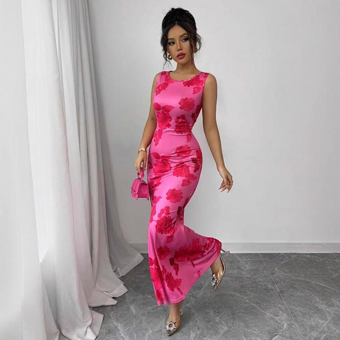 SVCD000012 Sleeveless straight dress for a stylish foreign trade vacation is long