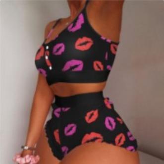 SVCP000119 2 pieces women's pajamas, tie-dyed and printed, round-neck printed home wear in stock