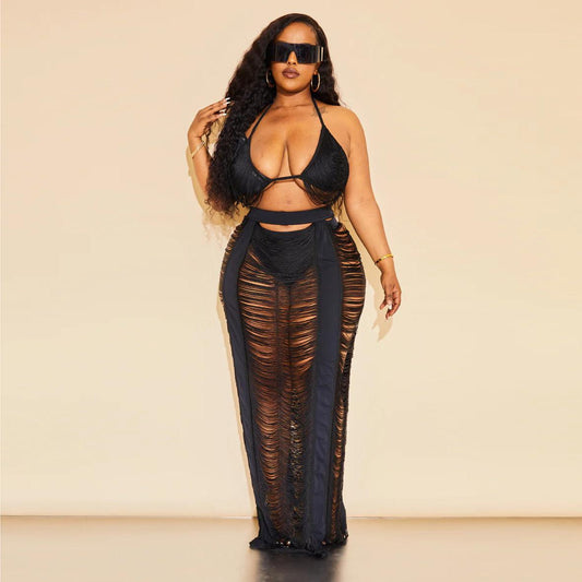 SVCD000026 Plus-size summer fashionable cutout and beachwear women's dress set