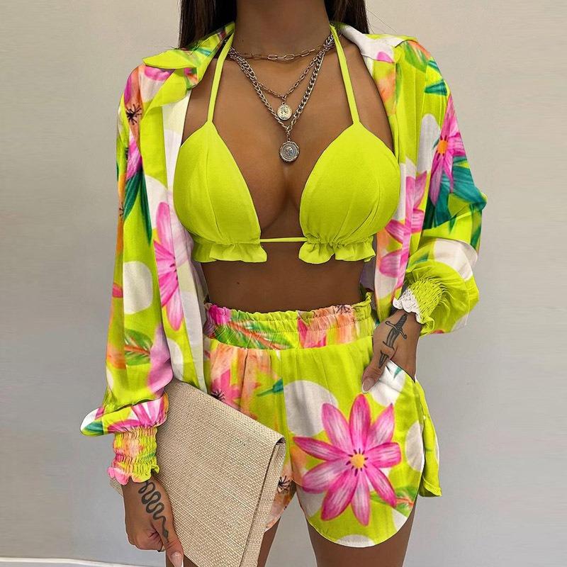 SVCM000080  Three-piece set  Sexy European and American women's solid-color shorts fashion