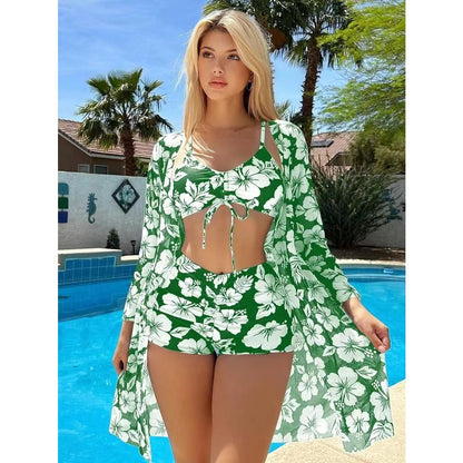 SVCSM000089  Two-piece cardigan printed bikini three-piece set