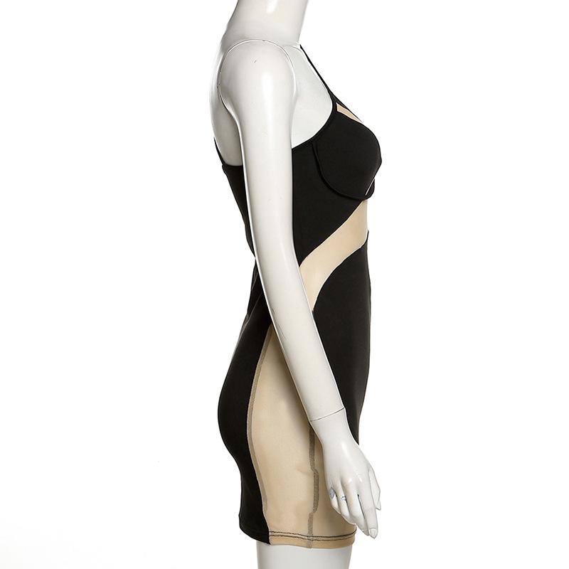 SVCD000115 Women's fashionable off-the-shoulder sexy see-through mesh dress that fits the figure and wraps the buttocks