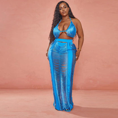 SVCD000026 Plus-size summer fashionable cutout and beachwear women's dress set