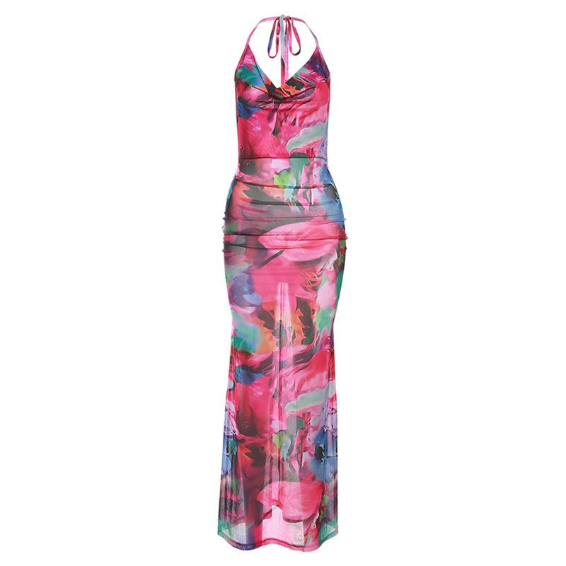 SVCD000042 Fashionable, halter-neck, sexy, see-through, backless, figure-hugging dress for women