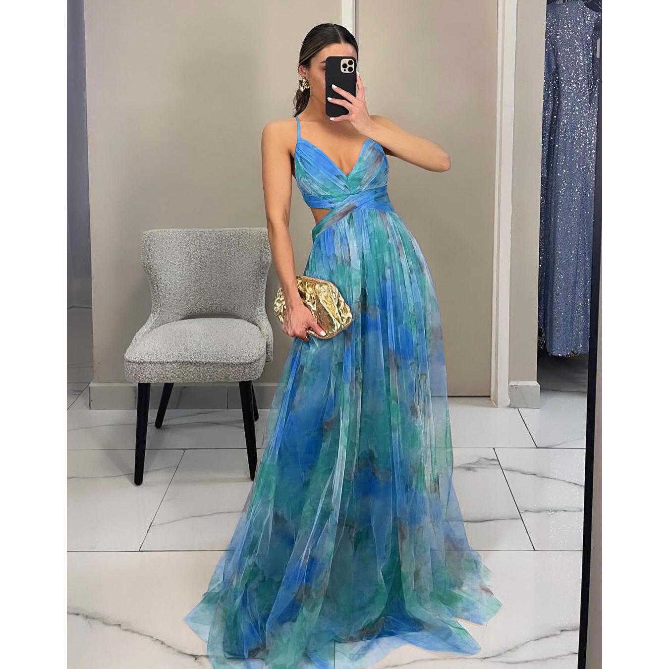 SVCD000124 Summer fashion party dress, tulle halter dress, vacation casual party dress