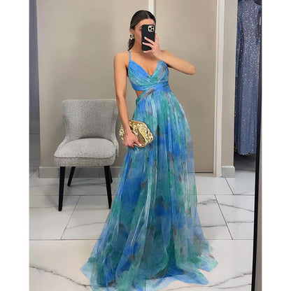 SVCD000124 Summer fashion party dress, tulle halter dress, vacation casual party dress