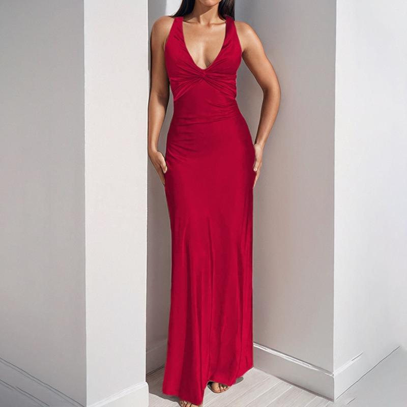 SVCD000082 Sexy V-neck pleated, slimming and elegant fashion dress for women