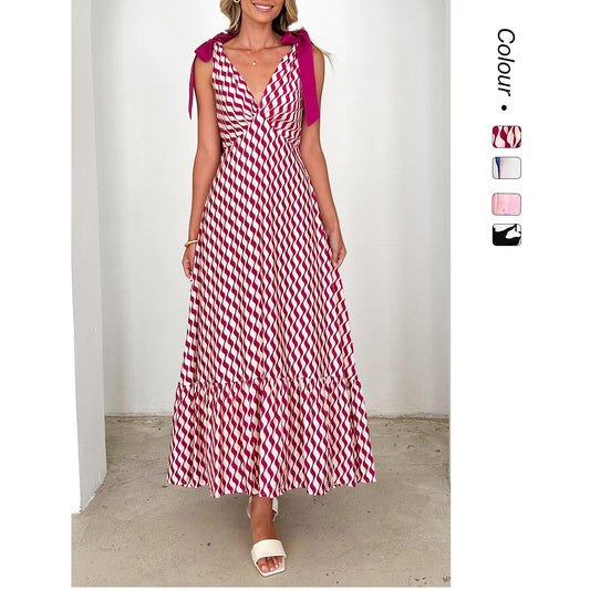 SVCD000123 Summer fashion women's long V-neck sleeveless Bohemian-style dress