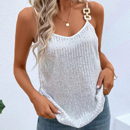 SVCT000090 Women's Summer Sleeveless  V Neck Wear a suit for the banquet and annual meeting with a sequined halter top inside