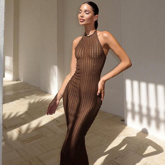 SVCD000071 Elegant and stylish off-the-neck knitted sleeveless slimming dress for women