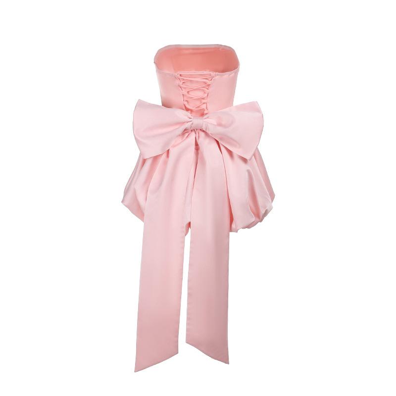 SVCD000051 Bow strapless lantern dress for dinner, sexy strappy slit dress