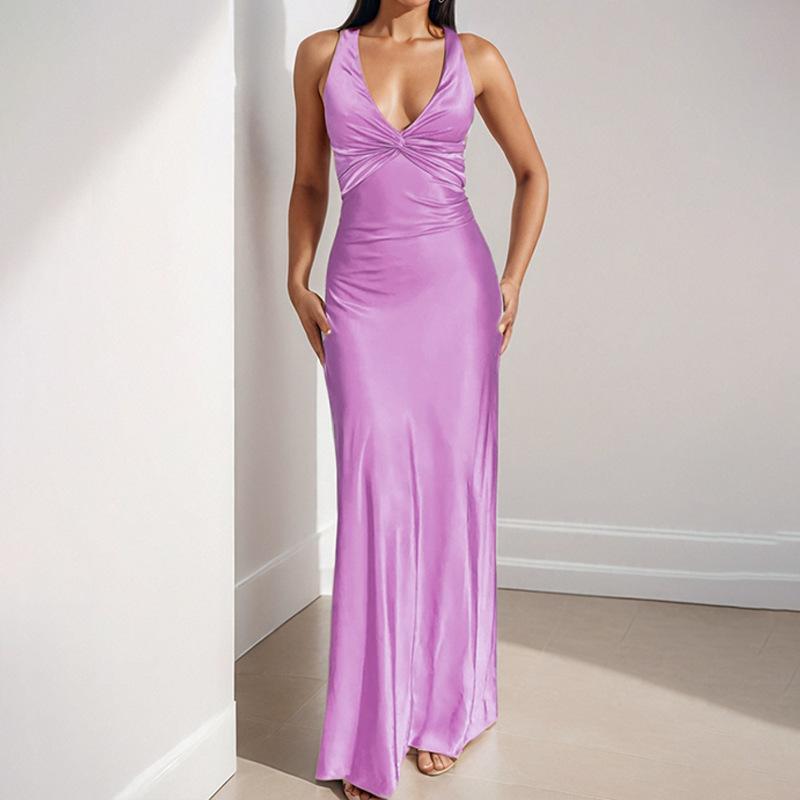 SVCD000082 Sexy V-neck pleated, slimming and elegant fashion dress for women