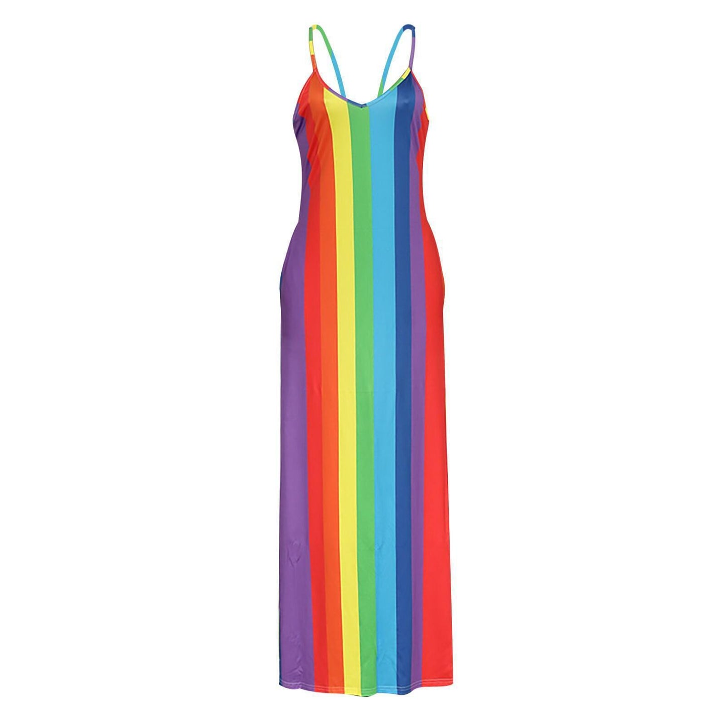 SVCD000036 Casual and fashionable rainbow striped multi-color dress