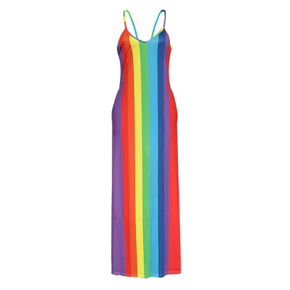 SVCD000036 Casual and fashionable rainbow striped multi-color dress